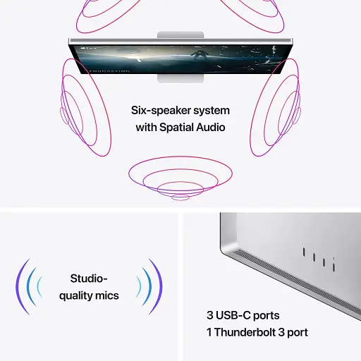 Монітор Apple Studio Display (Standard Glass) Tilt- and Height-adjustable Stand (MK0Q3) (66199) - фото 7