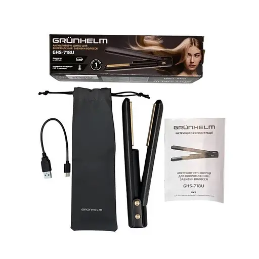 Випрямляч для волосся Grunhelm GHS-718U керамічний 4000 мАг 70х18 мм Чорний - фото 7