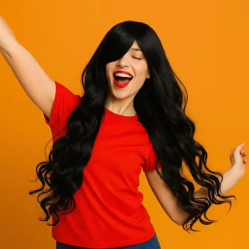 Перука кучерява довга рівний зріз з термоволокна 80 см чорний - фото 1