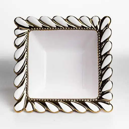 Фарфоровая чашка Yiwu Tiffany квадратная с золотой окантовкой сервировочная для подачи первых блюд салатов ML2008 - фото 3