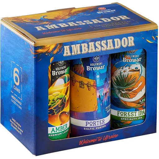 Набор пива Volynski Browar Ambassador 4.4-5.8% 3 л (6 шт. по 0.5 л)