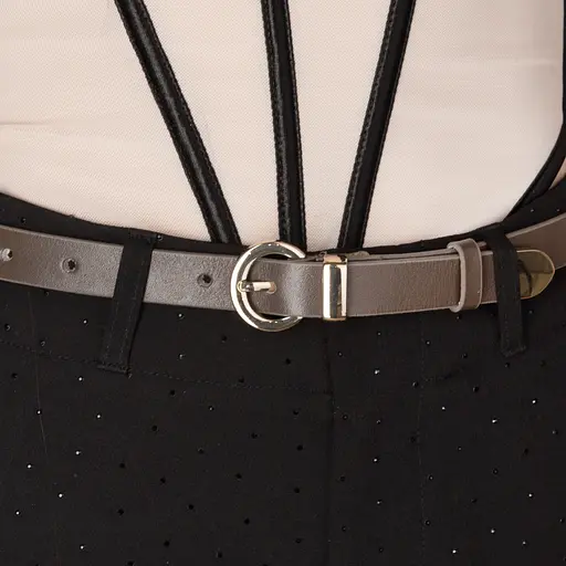 Ремень женский кожаный узкий JK-2032 (115 см) коричневый с золотой пряжкой - фото 5