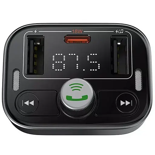 АЗП FM модулятор Baseus S-09 Pro Series 18W (2USB-A/1C) (C10762200113) Cluster Black - фото 4