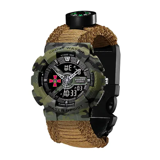 Наручные часы мужские 005CMGRSU ЗСУ Зеленый камуфляж Паракордный ремешок Khaki + Коробка. Patriot acs0031043 - фото 6