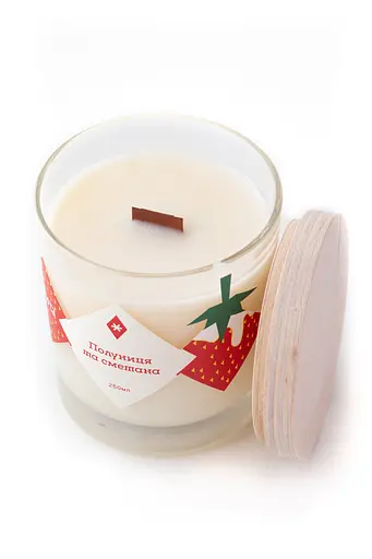 Свічка Полуниця та сметана 250 мл, 30 год Стандартні (250мл) Соєвий віск - фото 2
