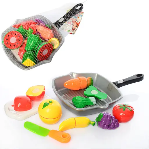 Продукти 3016C на липучці, сковорідка, ніж, досточка, продукти 7шт, в сітці (6903178823010) Вид 1 - фото 3