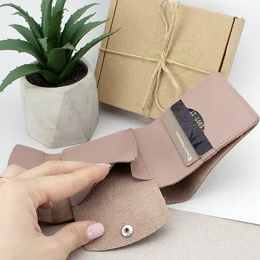 Кошелек женский кожаный маленький на кнопке Handycover HC0062 нюдовый - фото 6