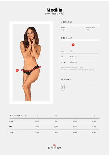 Стринги с открытым доступом Obsessive Medilla XS/S черный - фото 7