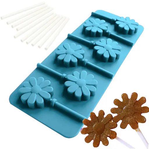 Силиконовая форма для леденцов и конфет на палочке "Цветок", Kitchen Master Бирюзовый 87398 - фото 2