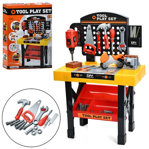 Столик-верстат з інструментами, 50x26x75 см, механічна дриль, молоток, пила, викрутка, 1896