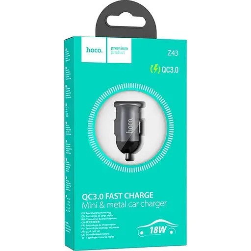 Автомобільний зарядний пристрій Hoco Z43 Mighty QC3.0 USB-A Metal Gray (761194) [151283] - фото 5