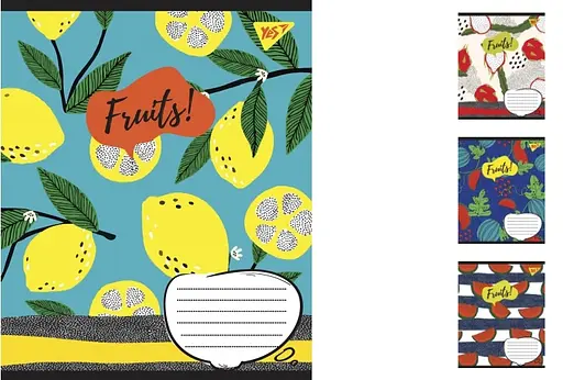 Зошити учнівські 18 аркушів лінія. YES Fruits, 25 шт. в упаковці