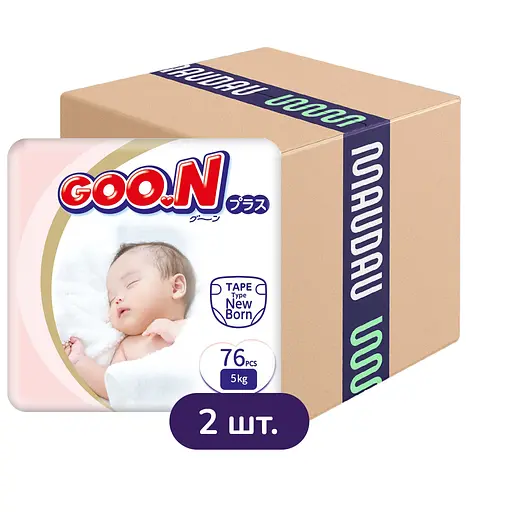Упаковка подгузников Goo.N Plus NB (0-5 кг) 152 шт. (76 шт. х 2 шт.)