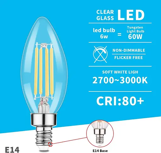 ELINKUME C35 Лампа Едісона E14 6 Вт Свічка розжарювання Світлодіодна лампа Тепла біла лампа 6 шт. - фото 4