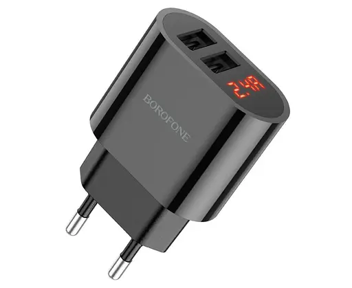 Зарядное устройство для Borofone BA63A 2 USB с дисплеем черный. - фото 1