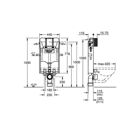 Модуль инсталляционный для подвесного унитаза Grohe Uniset 39165000 - фото 2