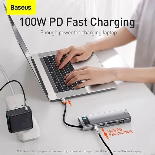 USB-хаб Baseus Metal Gleam Series 9-in-1 Multifunctional Type-C HUB Docking Station Space Gray (CAHUB-CU0G) [72635] - фото 5