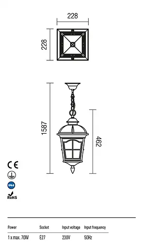 Підвісний вуличний світильник YORK SU E27 1X70W IP44 BR (5.1.1) Redo 9649 - фото 3