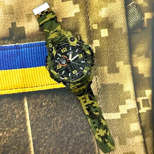 Наручний годинник чоловічий 002CMGRUASI Тризуб срібло Зелений камуфляж + Коробка. Patriot acs0031068 - фото 2