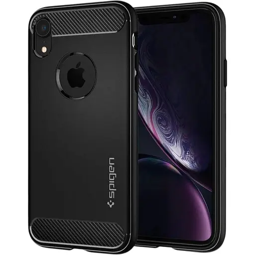 Оригинальный противоударный силиконовый чехол Spigen Rugged Armor Matte Black для iPhone XR (064CS24871)