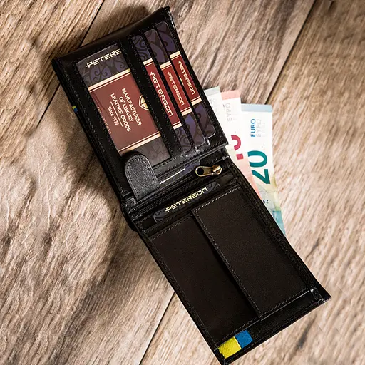 Портмоне мужское кожаное Peterson 304UP черное с гербом в коробке - фото 6