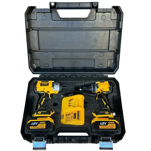 Набір інструментів DeWalt 2 в 1 шуруповерт ударний гайковерт із кейсом та акумуляторами 48 Вт Жовто чорний - фото 8