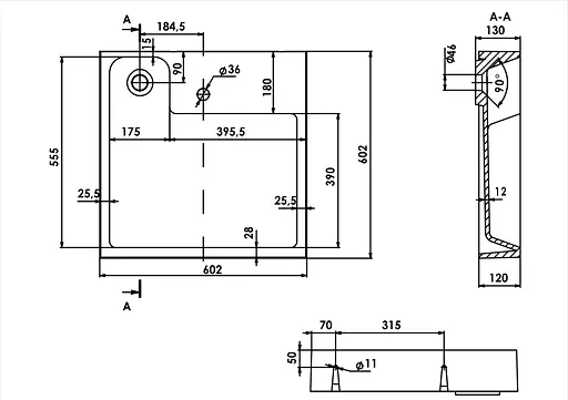 Раковина матовая над стиральной машиной Amidicon Breeze 60 600x600 з литого камня BREEZE_60_MAT, Белый матовый - фото 6