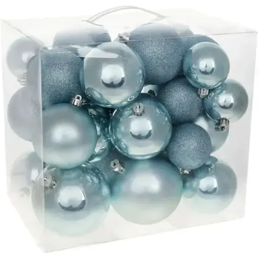 Набір ялинкових кульок Морозний ранок 26 шт 10 см 8 см і 6 см перламутр матові і з глітером - фото 1