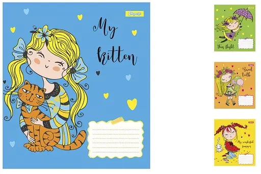 Зошити учнівські 12 аркушів лінія. 1В Happy girl, 25 шт. в упаковці