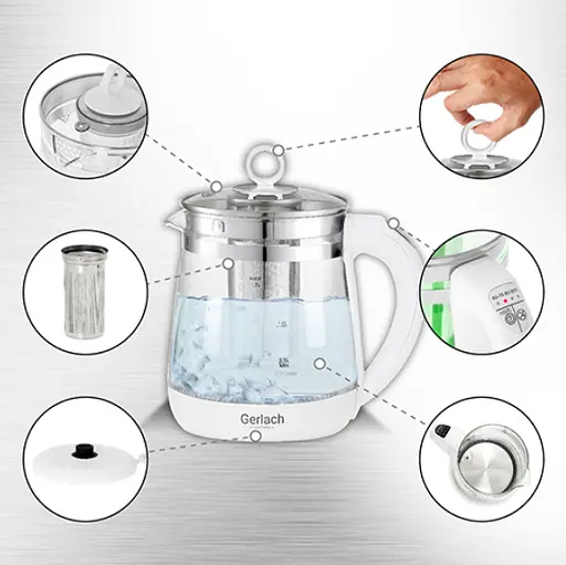 Стеклянный чайник 1,5 л с заварочным узлом и контролем температуры Gerlach GL 1296 - фото 3