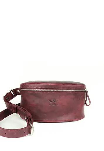 Шкіряна поясна сумка бордова вінтажна - фото 2