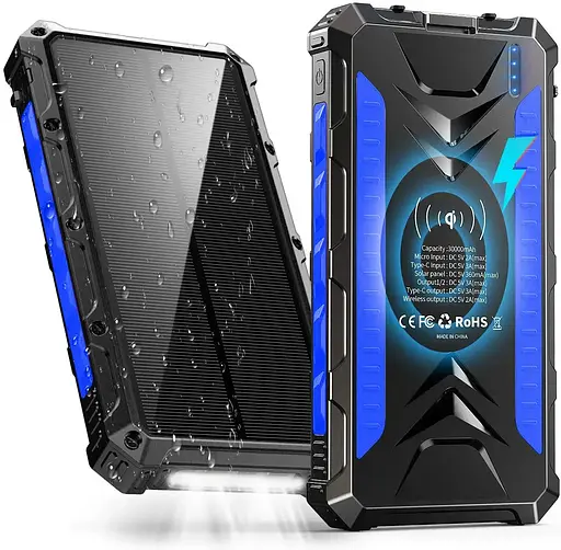 Зарядное устройство на солнечных батареях IBattery S26W 20000mah с фонариком и беспроводной зарядкой