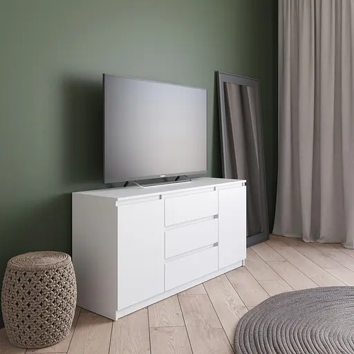 Комод під телевізор Vays R-15, 3 шухляди та 2 відділення з полицями, без ручок, ЛДСП, 140×40×75 см - для спальні, вітальні