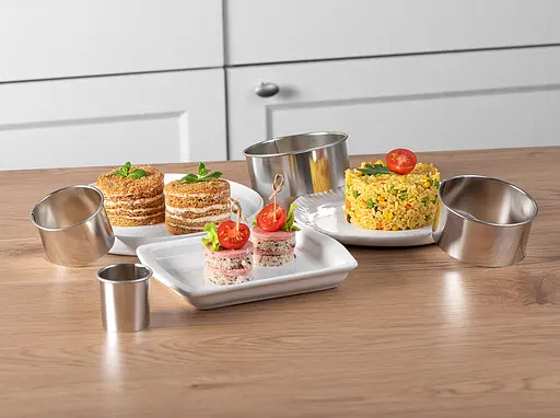 Форми круглі для оформлення страв салатів, гарнірів, десертів (4 штуки в комплекті) Ø 10.5/9/6.5/4.5 см, Master Class Металлик 81682 - фото 2