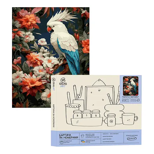 Набір для розпису по номерах "Папуга у квітнику" 40*50 см, IDEA2-GX47487, ТМ "99IDEAS"