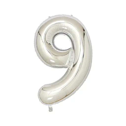 Шар воздушный фольгированный (102 см) Цифра 9 серебро