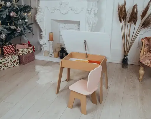 Дитячий стіл з ящиком + стільчик для навчання та гри (Рожевий з ведмедиком) - фото 3