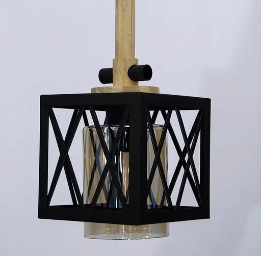 Підвісний світильник з елементами дерева та метала Line.F Колір плафона Янтарний - фото 3