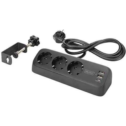 Блок розеток Digitus Office, 3xSchuko, 2xUSB-A, 1xUSB-C, 16A, 1.5 м, вилка Schuko, чорний - фото 4