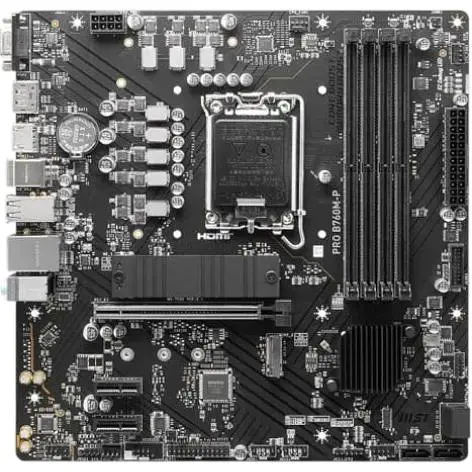 Материнская плата MSI PRO LGA1700, B760M-P, B760, 4xDDR5, Int.Video (CPU), 4xSATA3, 2xM.2, 1xPCI-E 16x 4.0, 2xPCI-E 1x 4.0, ALC897, RTL8111H, 4xUSB3.2/8xUSB2.0, VGA/HDMI/DP, MicroATX
