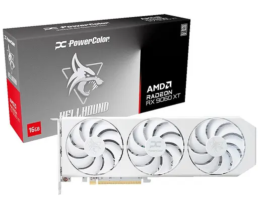 Видеокарта PowerColor AMD Radeon RX 9060 XT 16GB Hellhound Spectral White (RX9060XT 16G-L/OC/WHITE) (GDDR6, 128 bit, PCI-E v5.0 x16) - фото 5