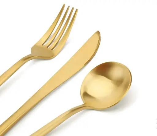 Набор столовых приборов золото из нержавеющей стали 18/10 на 4 предмета. - фото 4