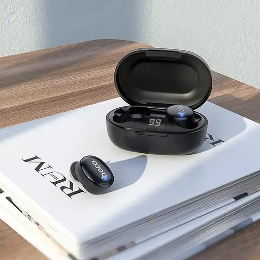 Наушники беспроводные Hoco EW11 Melody true wireless Bluetooth headset кейс с дисплеем черные - фото 5