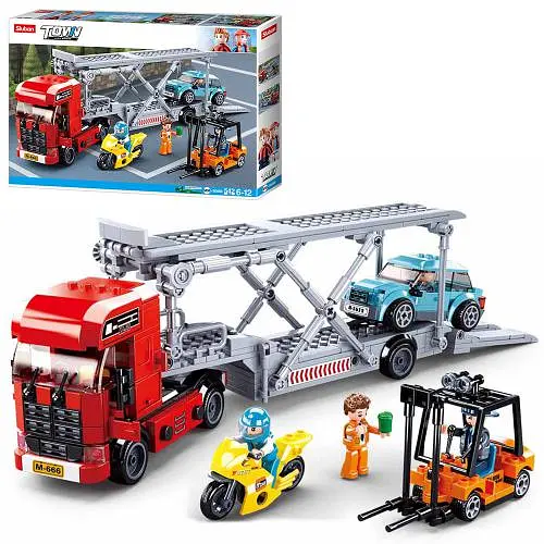 Конструктор SLUBAN Трейлер, 542 деталі, транспорт, фігурки, 47.5x33x7 см