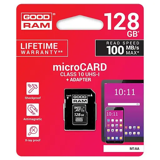 Карта памяти GoodRam 128GB microSDXC UHS-I Class 10 + SD-adapter (M1AA-1280R12) - фото 2