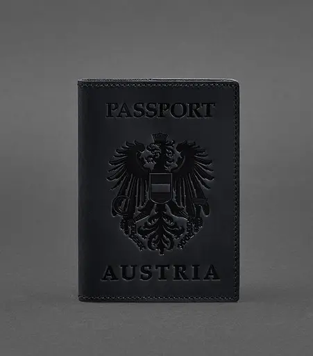 Кожаная обложка для паспорта с австрийским гербом темно-синяя Crazy Horse - фото 1