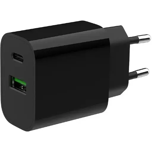 Мережевий зарядний пристрій Gembird TA-UC-PDQC20-01-BK, чорний, 20 Вт, 1xType-C (PD3.0) / 1xUSB (QC3.0) - фото 1