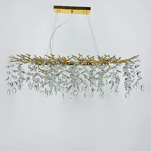 Видовжена золота люстра DIAMINA з кришталевим камінням Line.F Довжина 100 см - фото 9