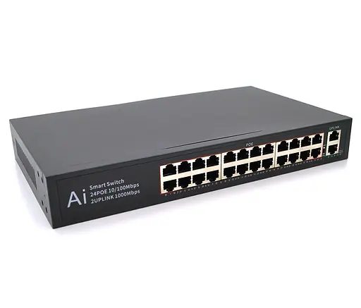 POE коммутатор Merlion BTD6024FE 24 POE 10/100 + 2 RJ45 10/100/1000 + блок питания 52V 5.8A