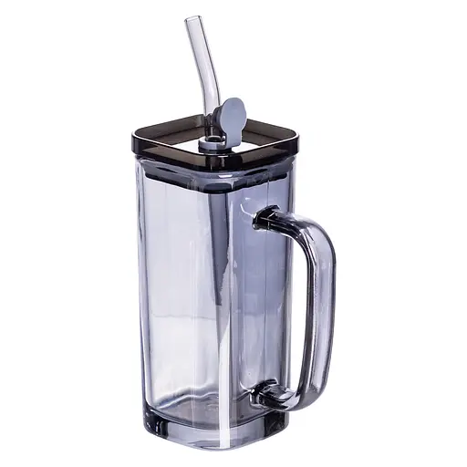 Кружка скляна з кришкою та трубочкою 280 (мл) Yiwu HP-19-53 - фото 2